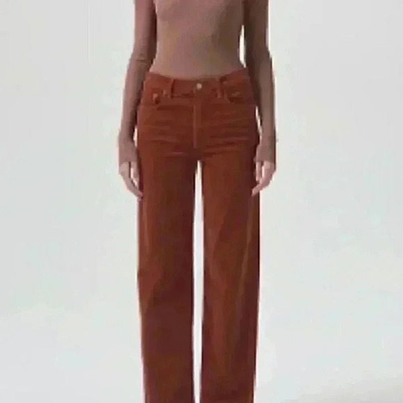 New AGOLDE Women Harper Straight Leg Corduroy Jeans Size 31 Color Saddle Brown - Picture 1 of 14